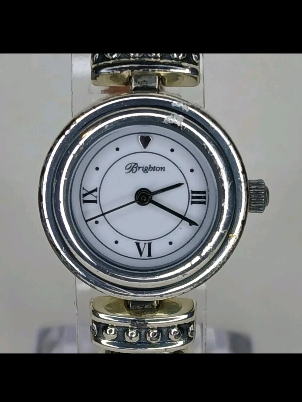 Brighton Bordeaux Ladies Watch Silver Tone Swirl Brown Leather Strap Quartz